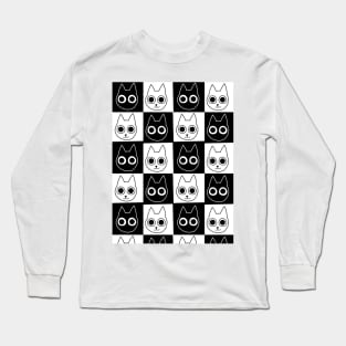 Black & White Cat Pattern Long Sleeve T-Shirt